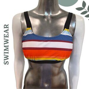 Bold Rainbow Stripe Bikini Top with Adjustable Straps | Sporty Swim Bra Medium